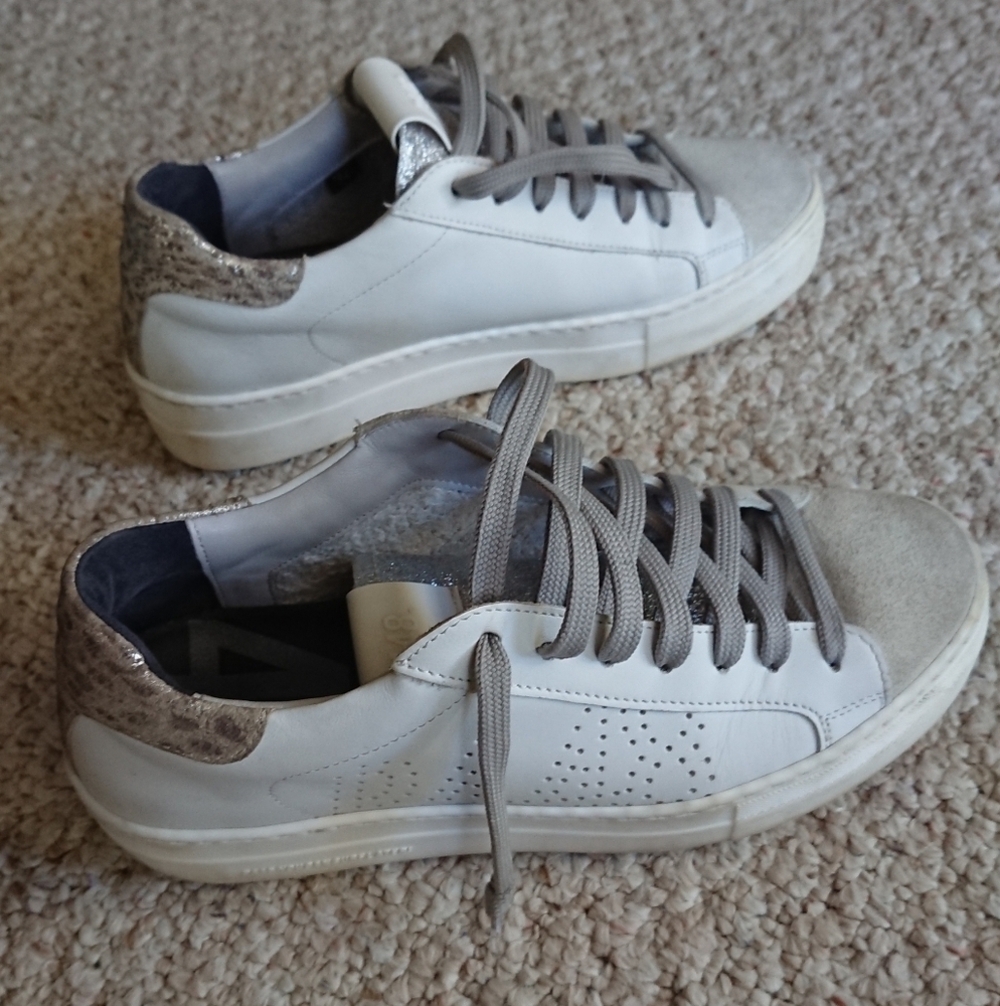 P448 JOHN White and Gray Sneakers with Snakeskin Detail size 6.5/37